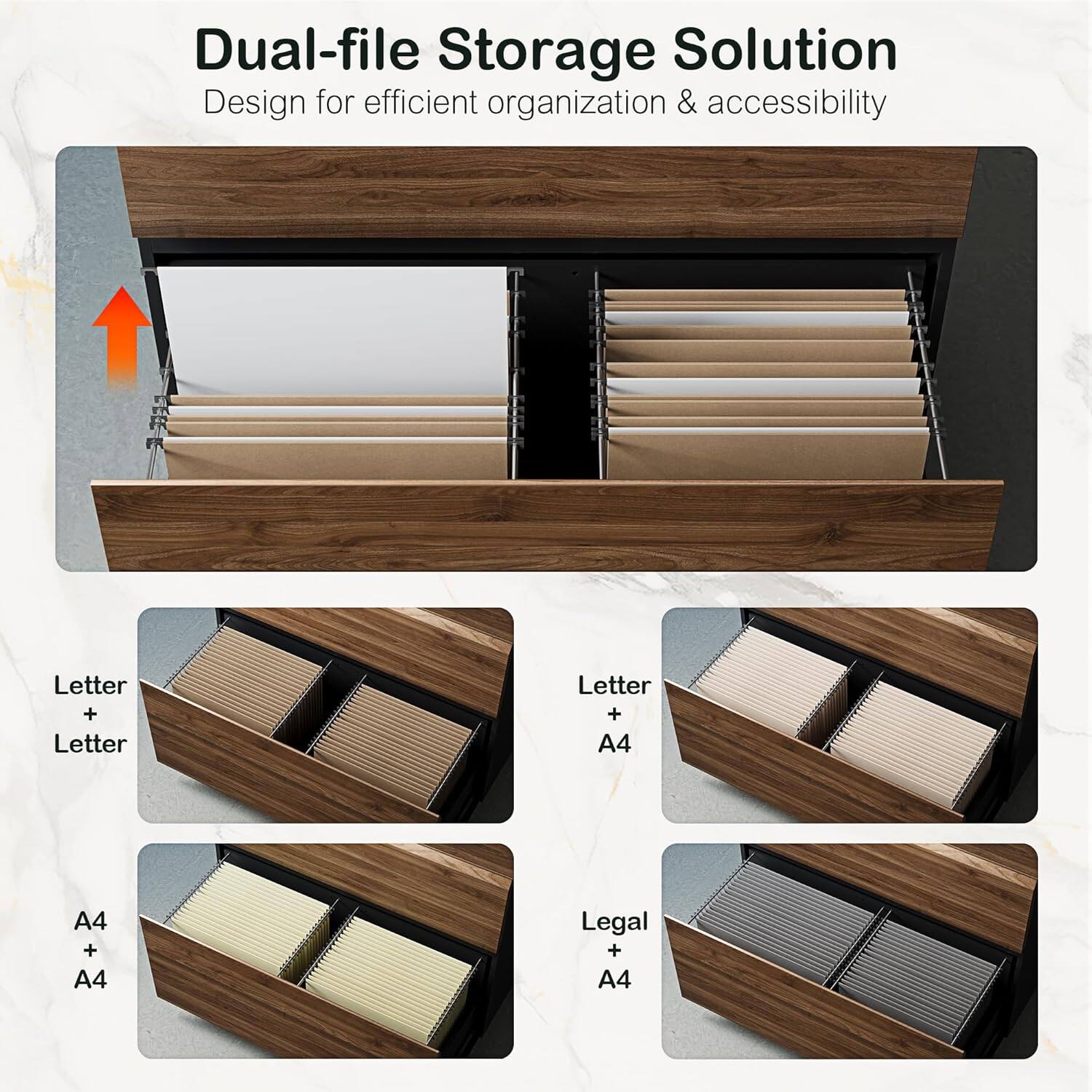 Dual-file Storage Solution  
Design for efficient organization & accessibility  

Letter + Letter  
Letter + A4  
A4 + A4  
Legal + A4