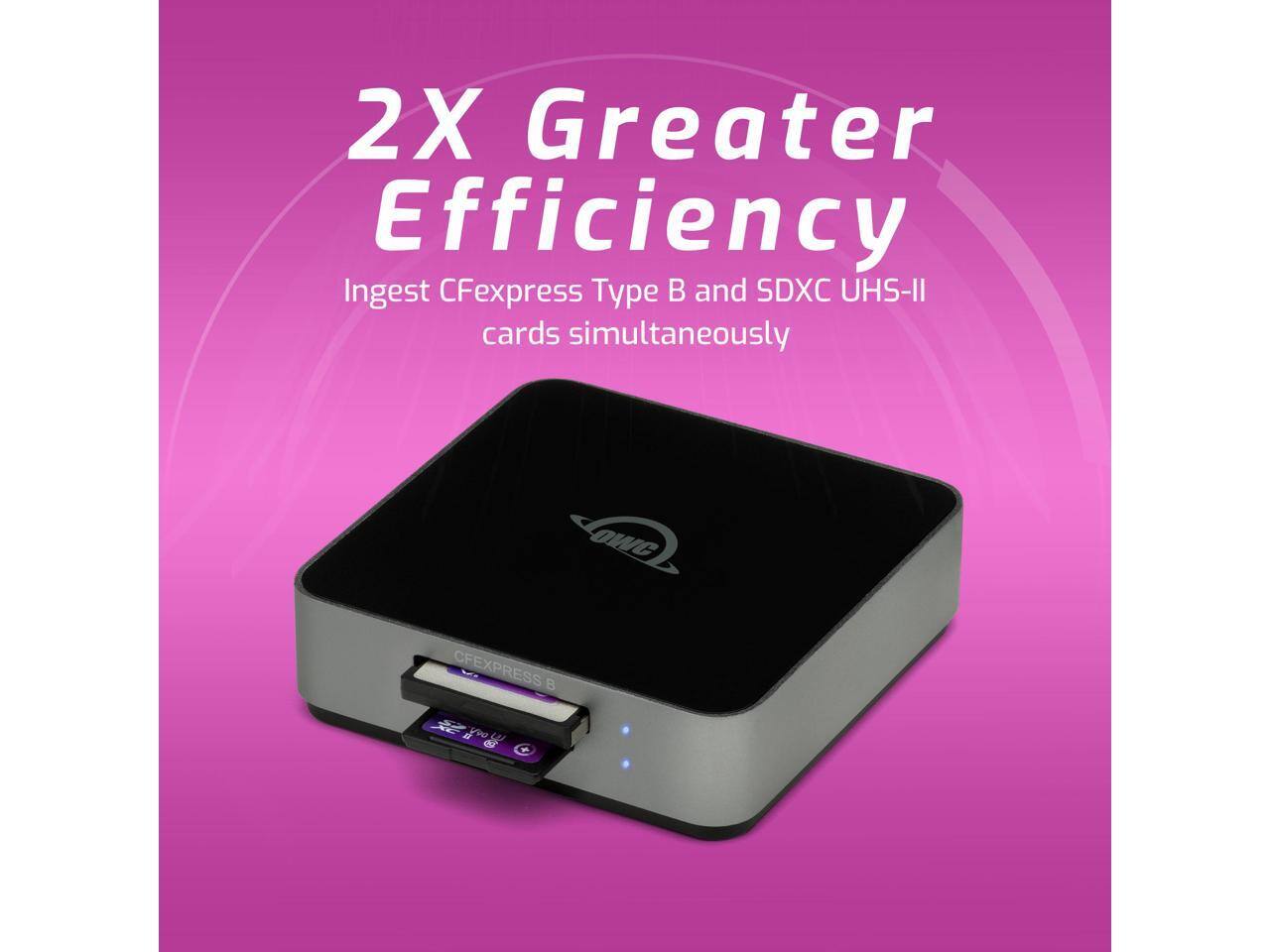 2X Greater Efficiency  
Ingest CFexpress Type B and SDXC UHS-II cards simultaneously