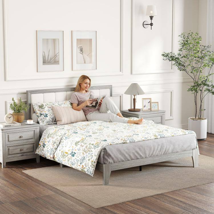 Alt View 7. PULUZ - Queen Bed Frame with Headboard Queen Platform Bed Frame with Wooden Slats No Box Spring Needed Easy Assembly - Gray.