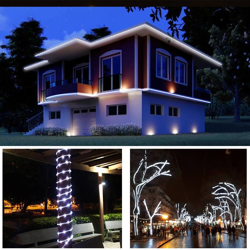 Alt View 3. Oumilen - Solar Rope Lights with Remote Control White LED Waterproof Outdoor String Lights.