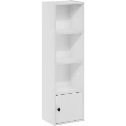 Front. FurniFact - White Wooden Book Shelf with Wooden Shelves and Lower Cabinet for Storage - White.