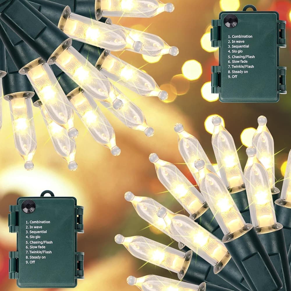 THIRSTY TURTLE - 2-Pack 16ft Fairy Lights, 50-LED Battery Operated Green Wire, Warm White