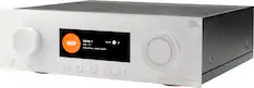 The text on the image reads "JOL MA7100 INPUT BACK HDMI 1 Vol.50 Auto - 7.1 I Dolby Atmos Dolby TrueHD MENU DIM SURROUND bwtndn RDUBAIG Palinete soltatamooyenat - VOLUME MA7100HP."