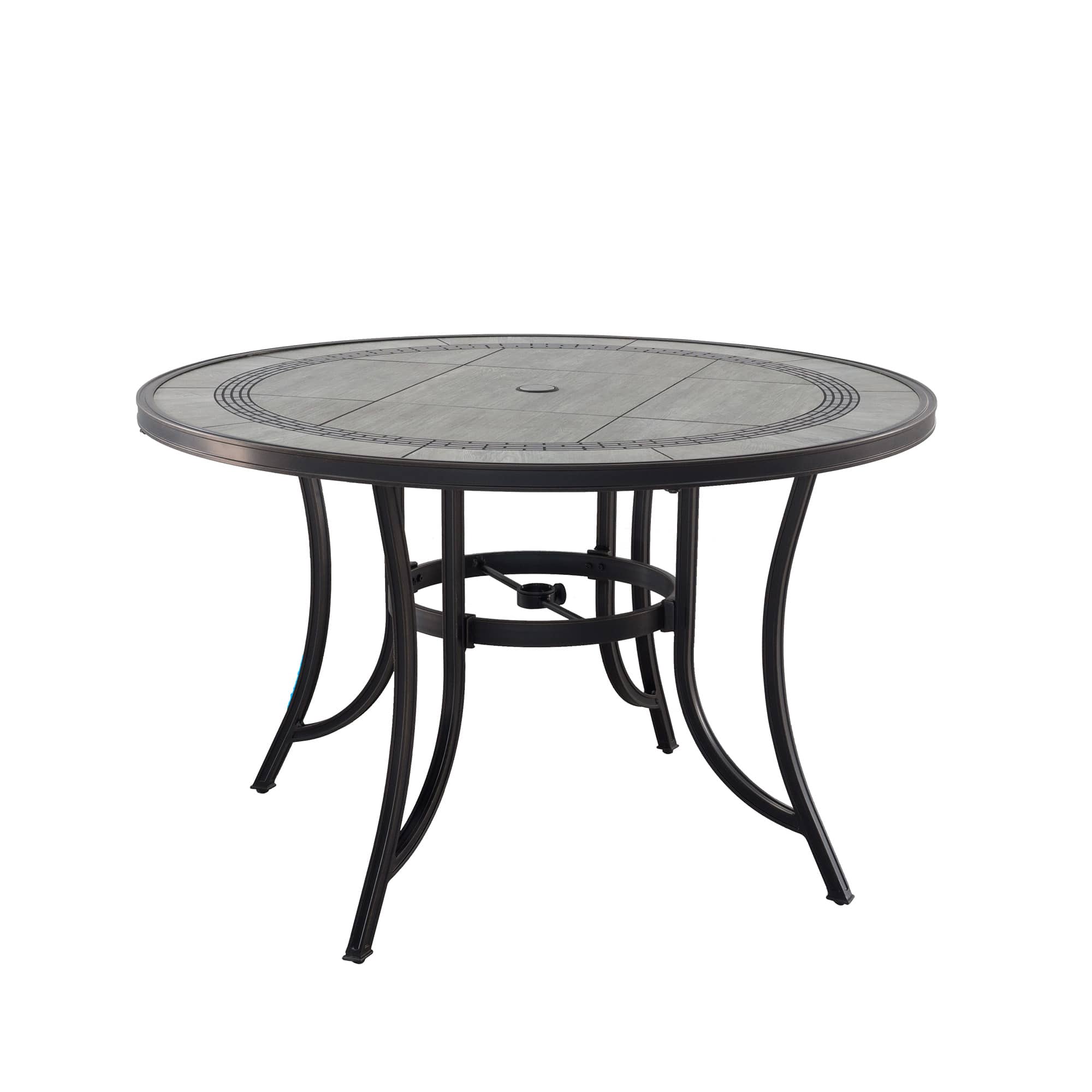 Mondawe - 48-Inch Round Aluminum Frame Tile Outdoor Dining Table - Black