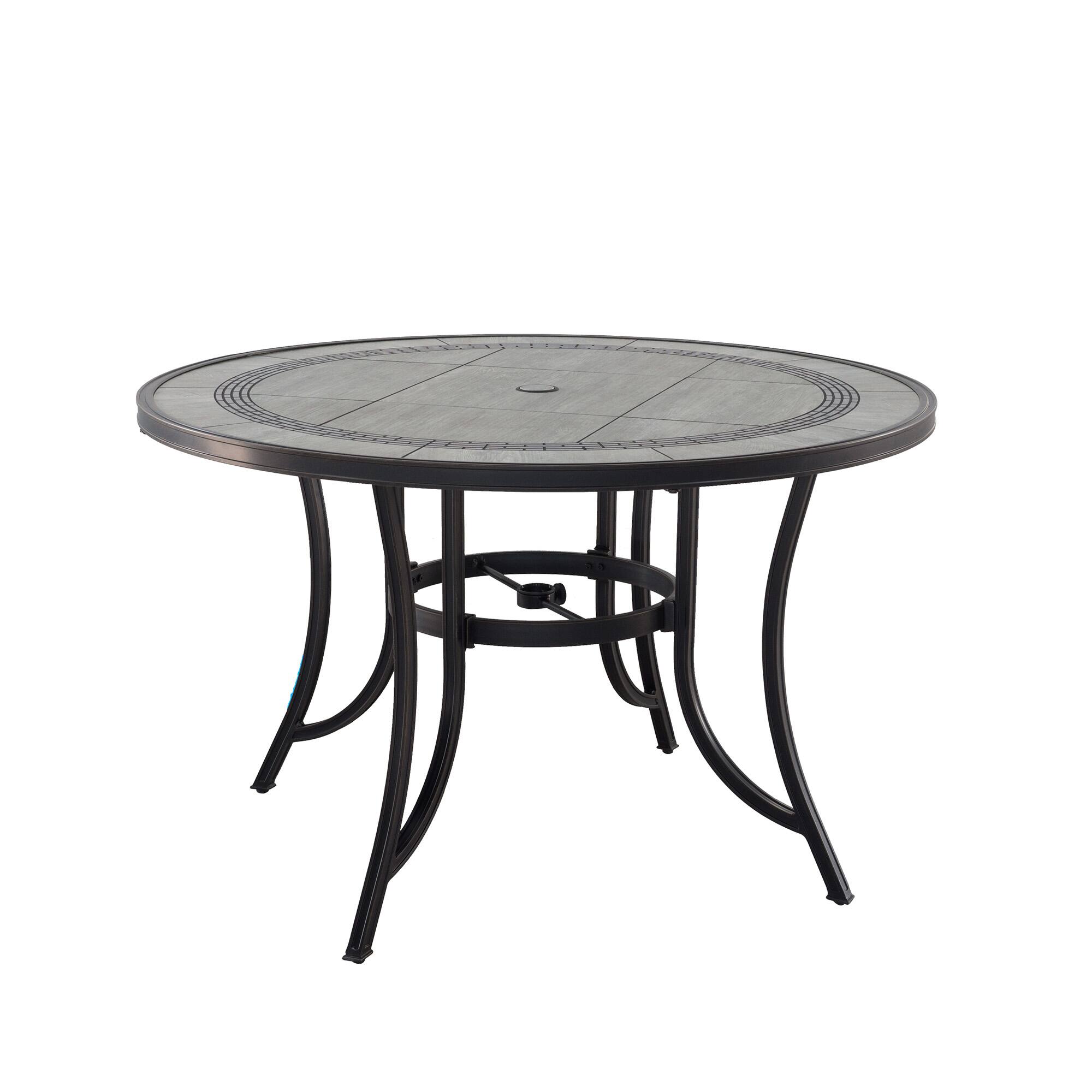 Angle. Mondawe - 5-Piece Outdoor Dining Set with 48-Inch Round Table and 4 Cast Aluminum Teslin Chairs - Black+Bronze.