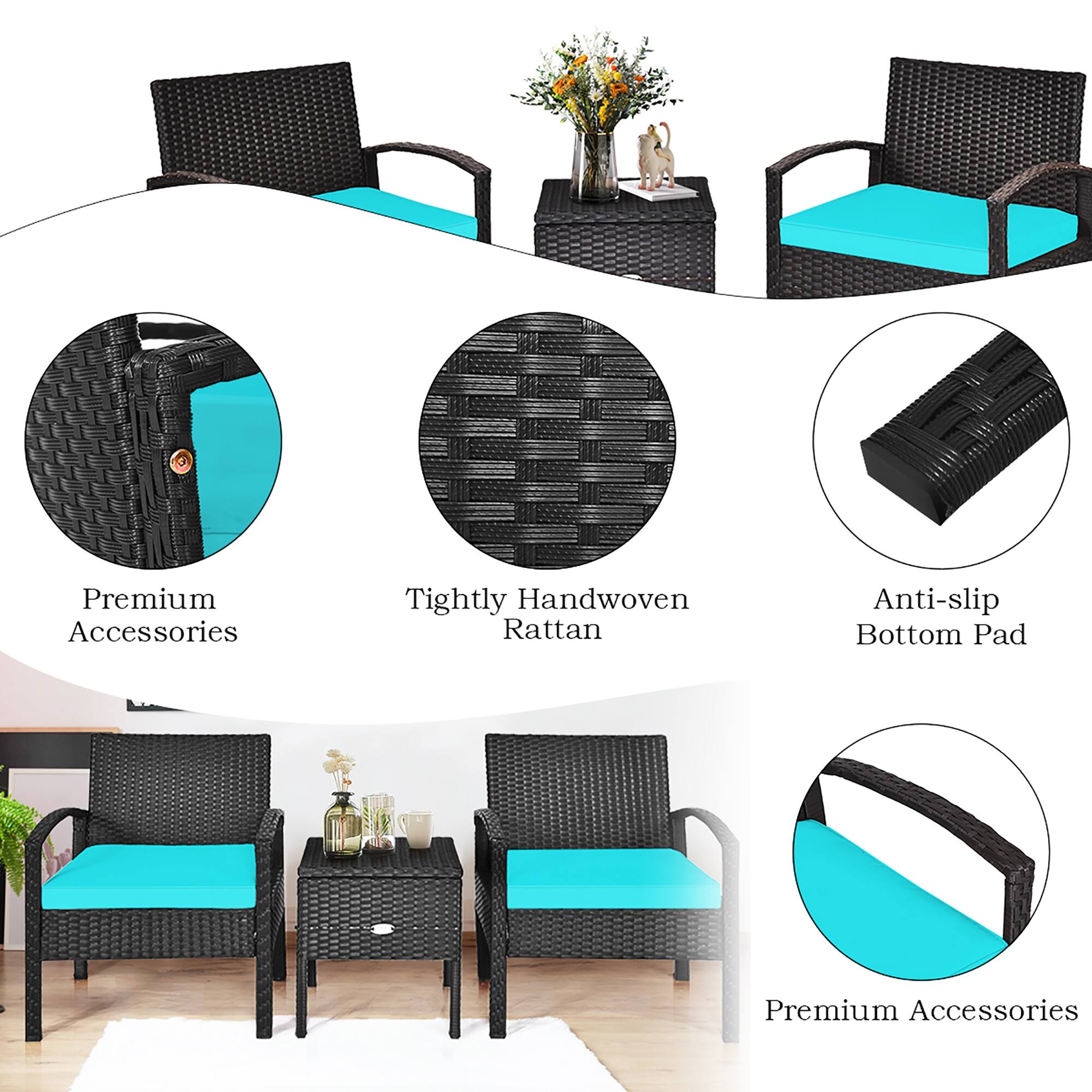 Premium Accessories, Tightly Handwoven Rattan, Anti-slip Bottom Pad, Premium Accessories