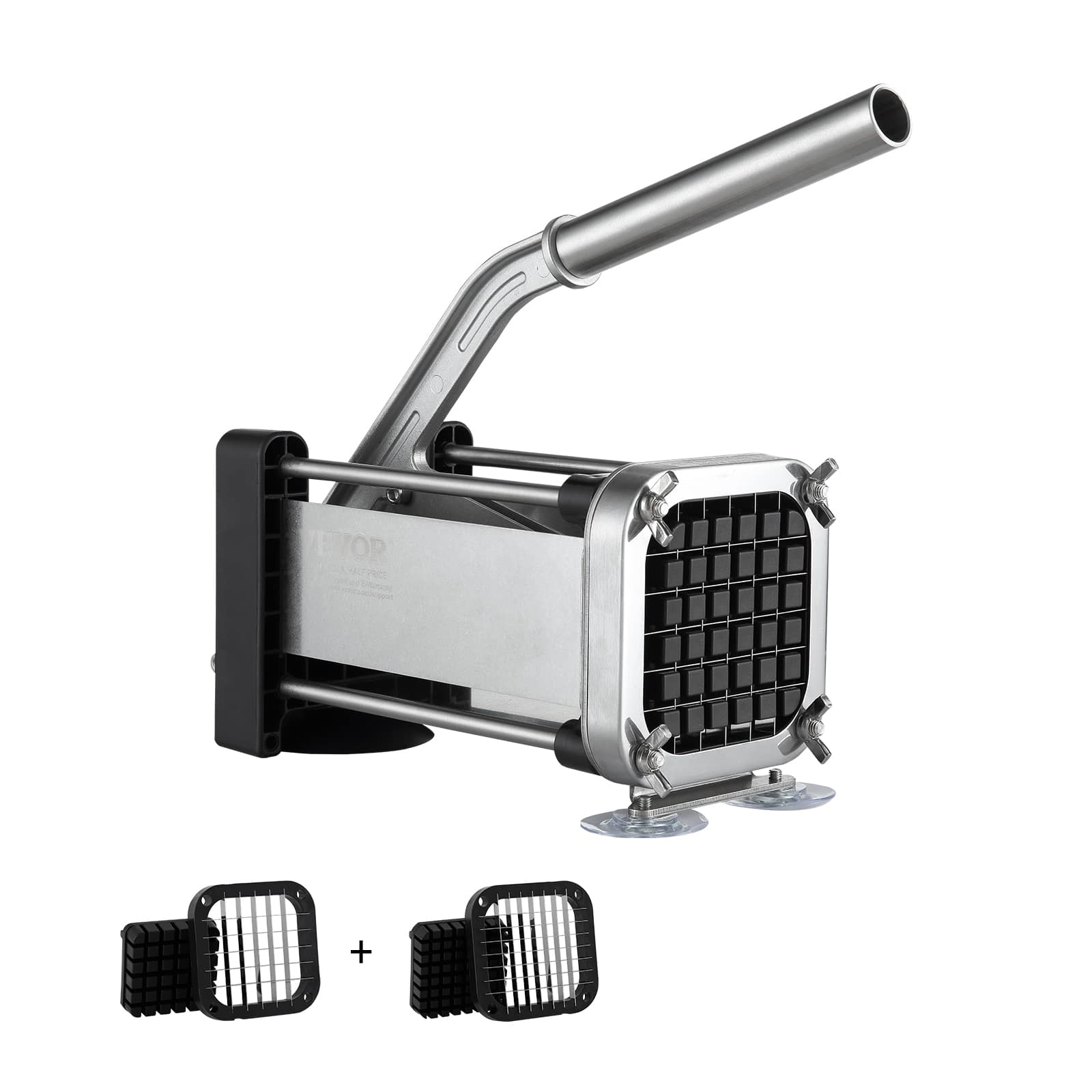 VEVOR - French Fry Cutter, Potato Slicer with 1/2-Inch and 3/8-Inch Stainless Steel Blades, Manual Potato Cutter Chopper - Black + Silver