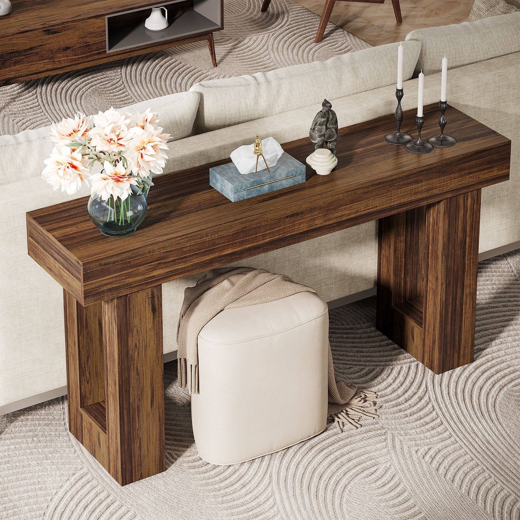 Alt View 2. Tribesigns - Console Table with Engineered Wood Construction and Rectangular Top for Entryway, Hallway and Living Room - Brown.