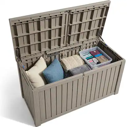 Front. Yardgrace - 220 Gallon Outdoor Storage Box, Resin Waterproof UV-Resistant Deck Box, Reinforced Stability for Patio, Garden - Brown.