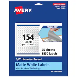 Avery - TrueBlock Round Labels, 0.5" Diameter, 3,850ct - White