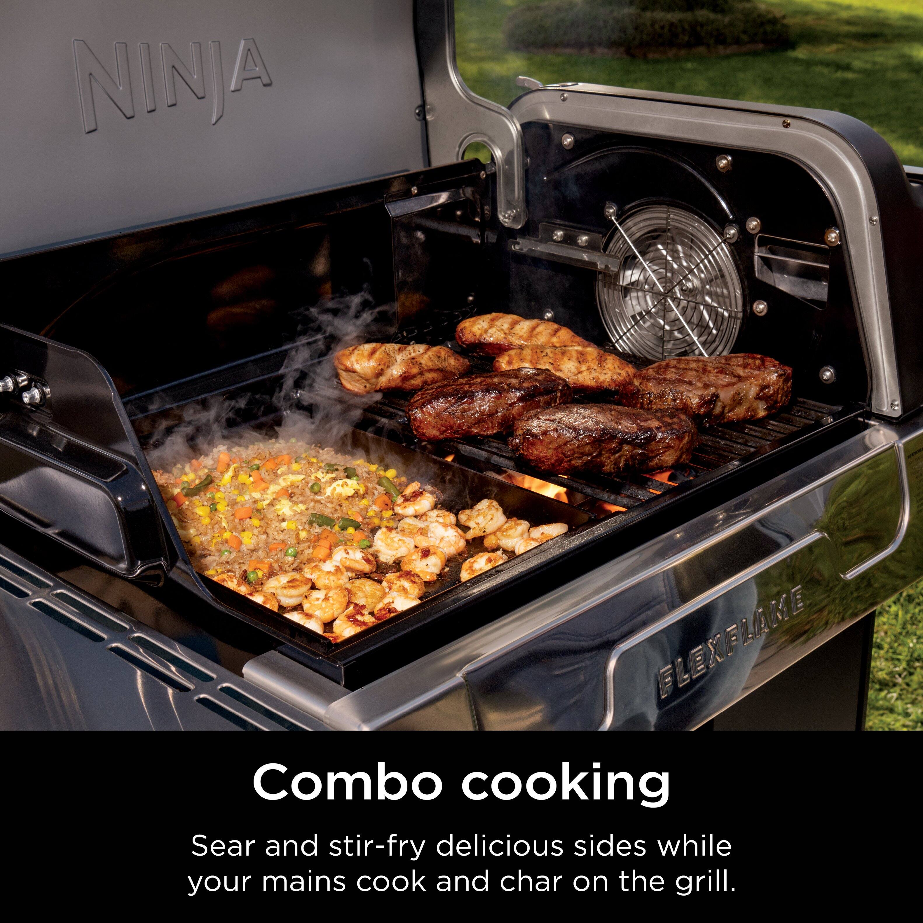 Ninja Elexelake Combo Cooking: Sear and Stir-Fry Delicious Sides While Your Mains Cook and Char on the Grill.