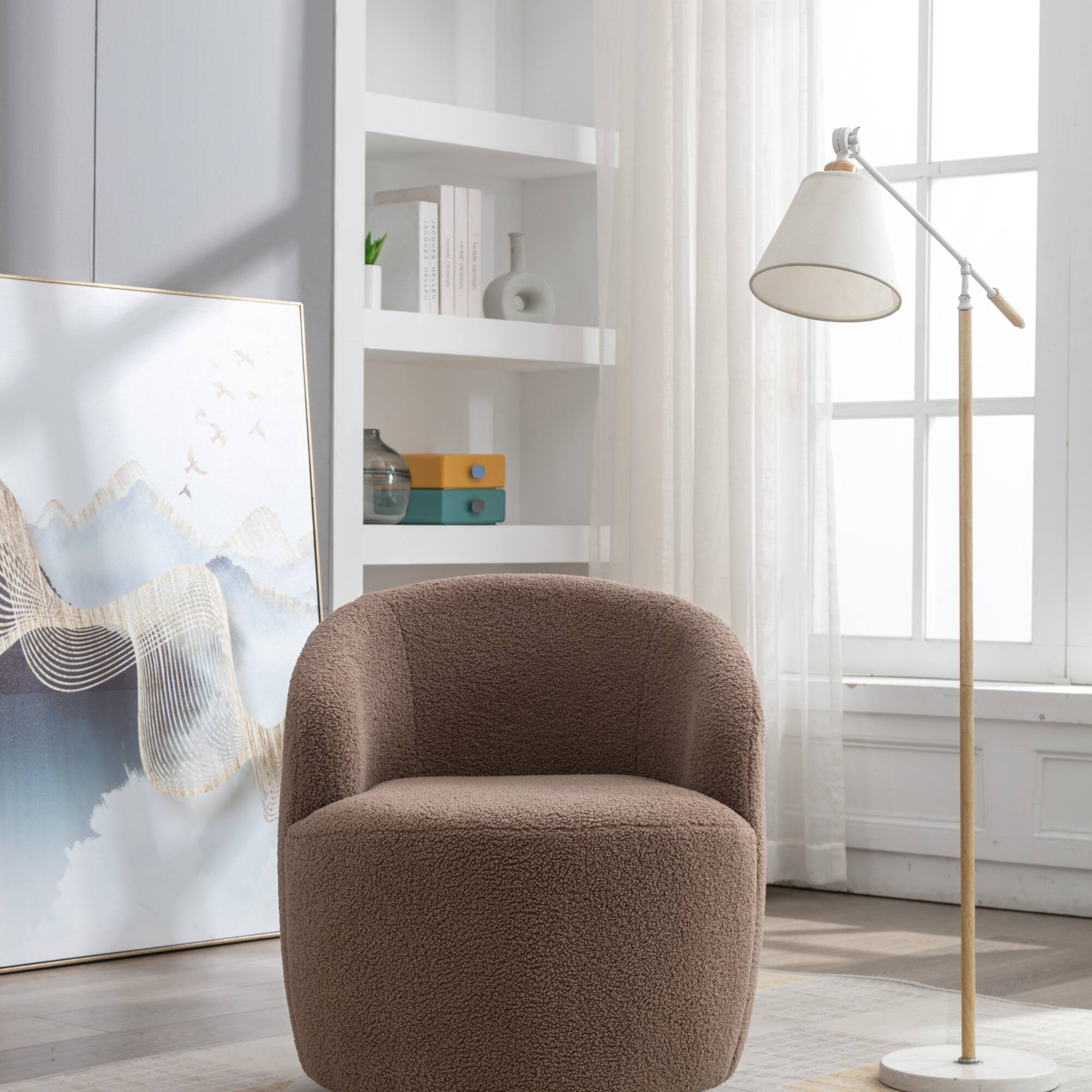 Alt View 6. GOODSILO - Plush Swivel Accent Armchair with Ergonomic Design and 360-Degree Rotation for Modern Interiors - Coffee.
