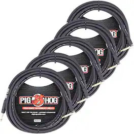 Pig Hog - 5x Tour Grade 18.5ft 1/4" - 1/4" 8mm Instrument Cable Straight to Right Angle Connectors - Black