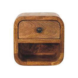 Artisan Furniture - Solid Wood Curved Wall Mounted Bedside, 1 Drawer, 1 Open Slot, Light - Brown