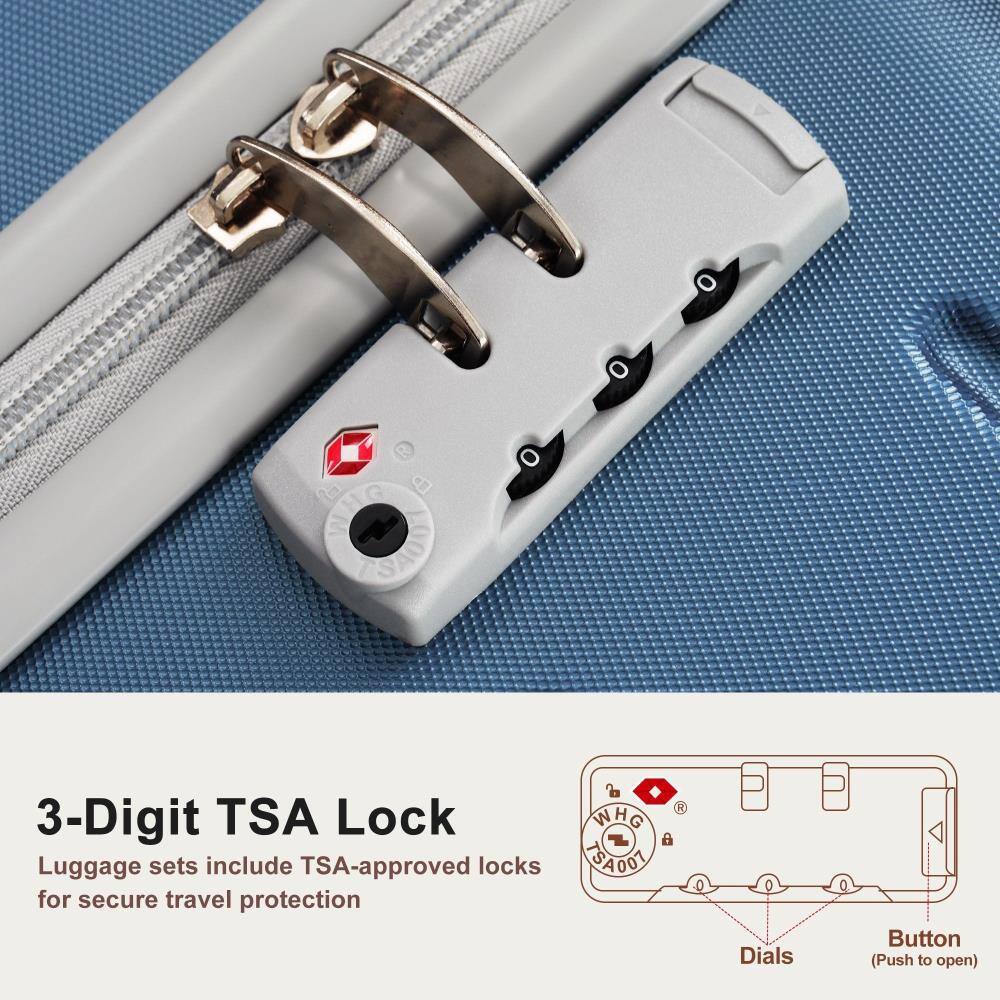 3-Digit TSA Lock  
Luggage sets include TSA-approved locks for secure travel protection  

Button (Push to open)