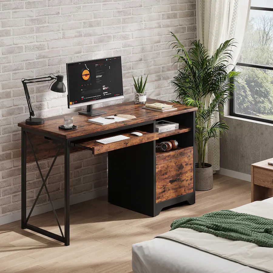 Bestier 47 inch Computer Reversible Desk with File and Storage Drawers ...