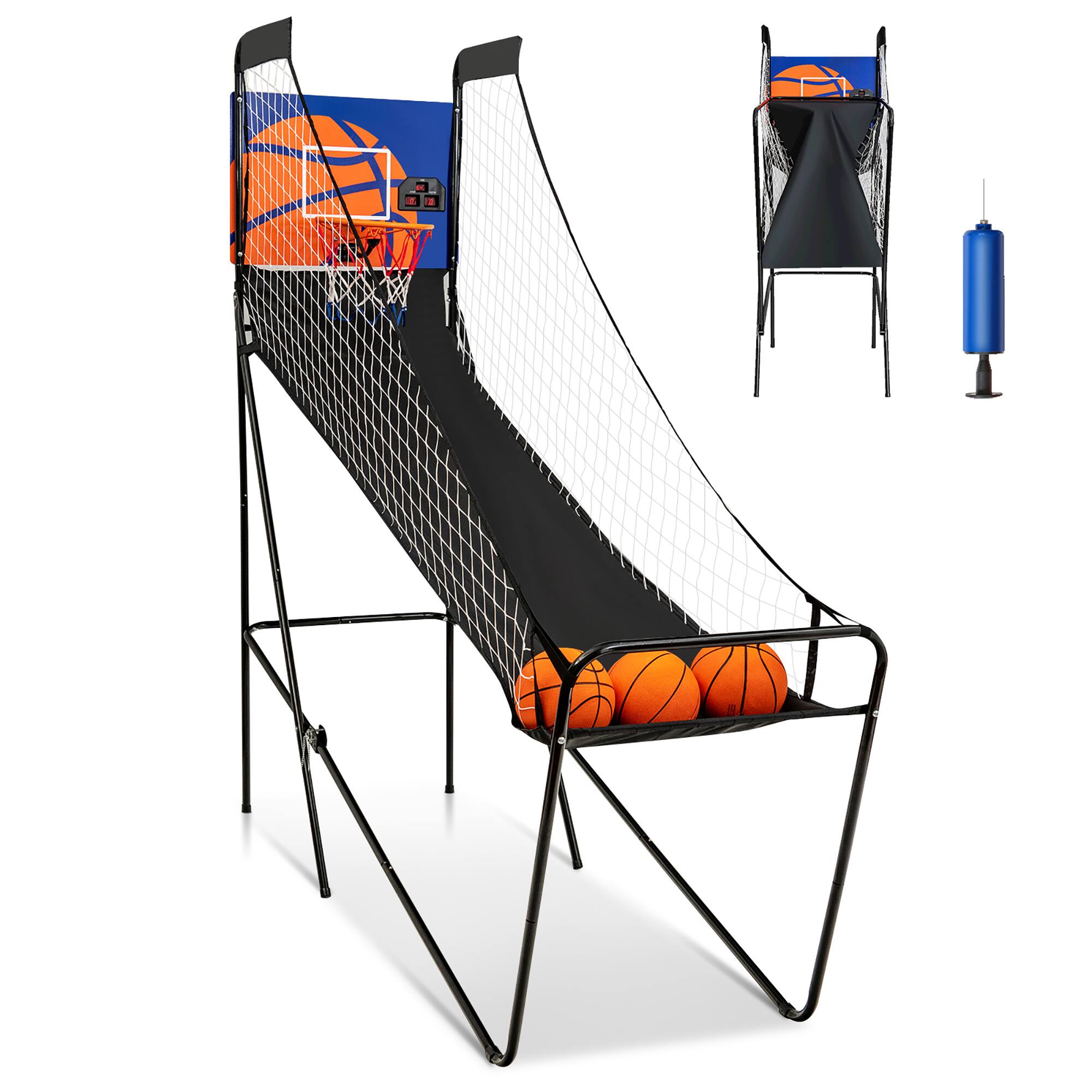 Costway - Foldable Single Shot Basketball Arcade Game W/Electronic Scorer 3 Basketballs - Black