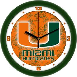 MpDirect - Miami Hurricanes 11.5'' Suntime Premium Glass Face Dimension Wall Clock - Multicolor