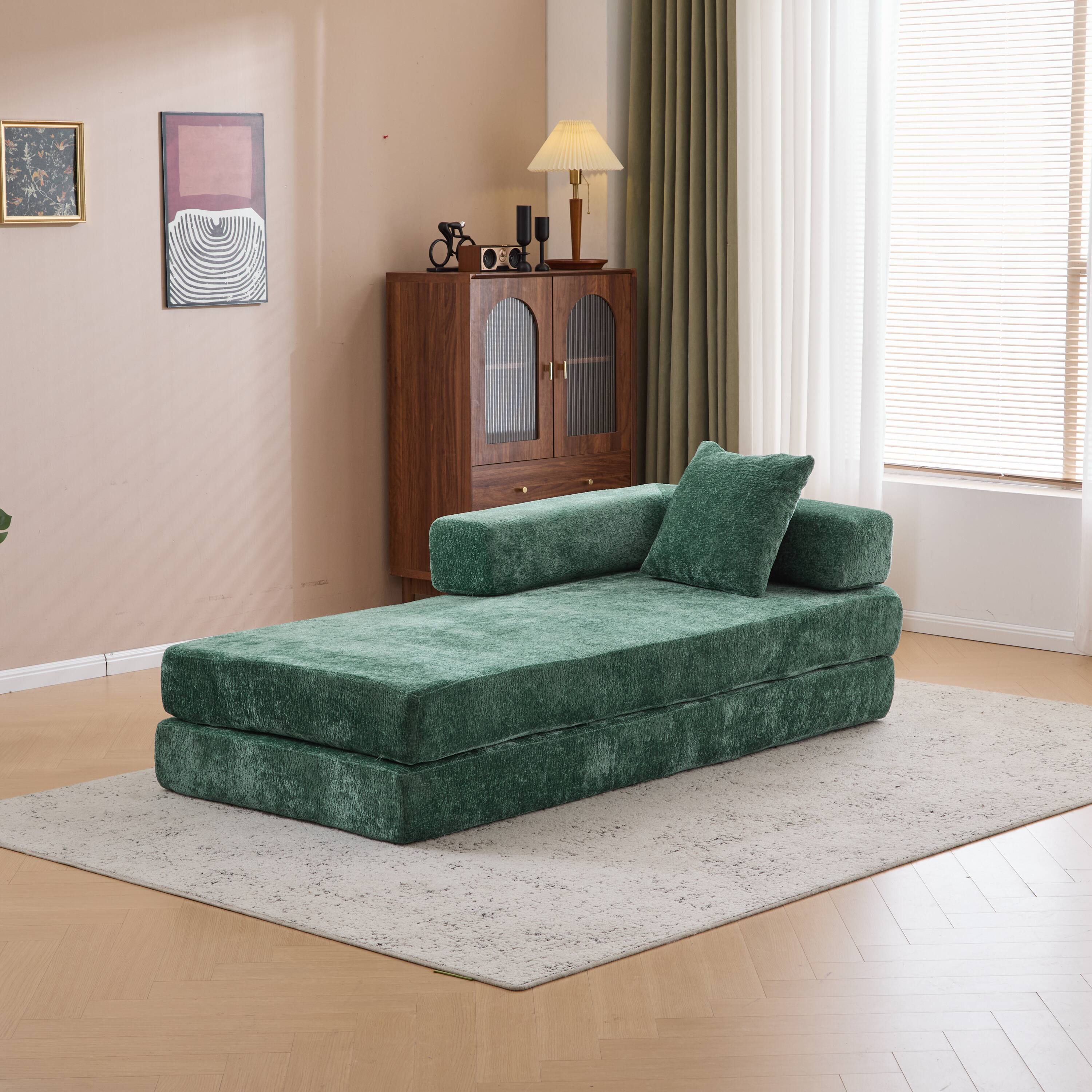 Alt View 7. GOODSILO - Convertible Floor Sofa Bed - Futon Couch Lounge Sleeper with Pillow Back Support & Armrests - Dark Green.