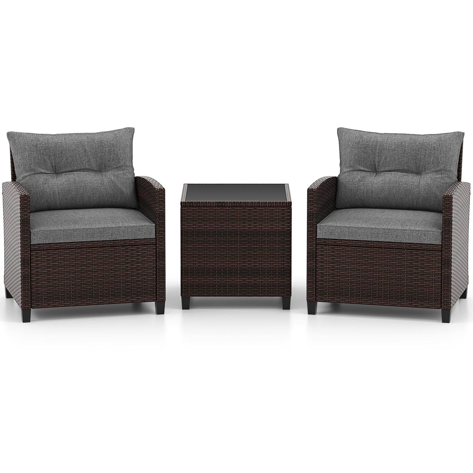 Ecooso - 3-Piece Rattan Patio Furniture Set with Washable Cushions - Brown