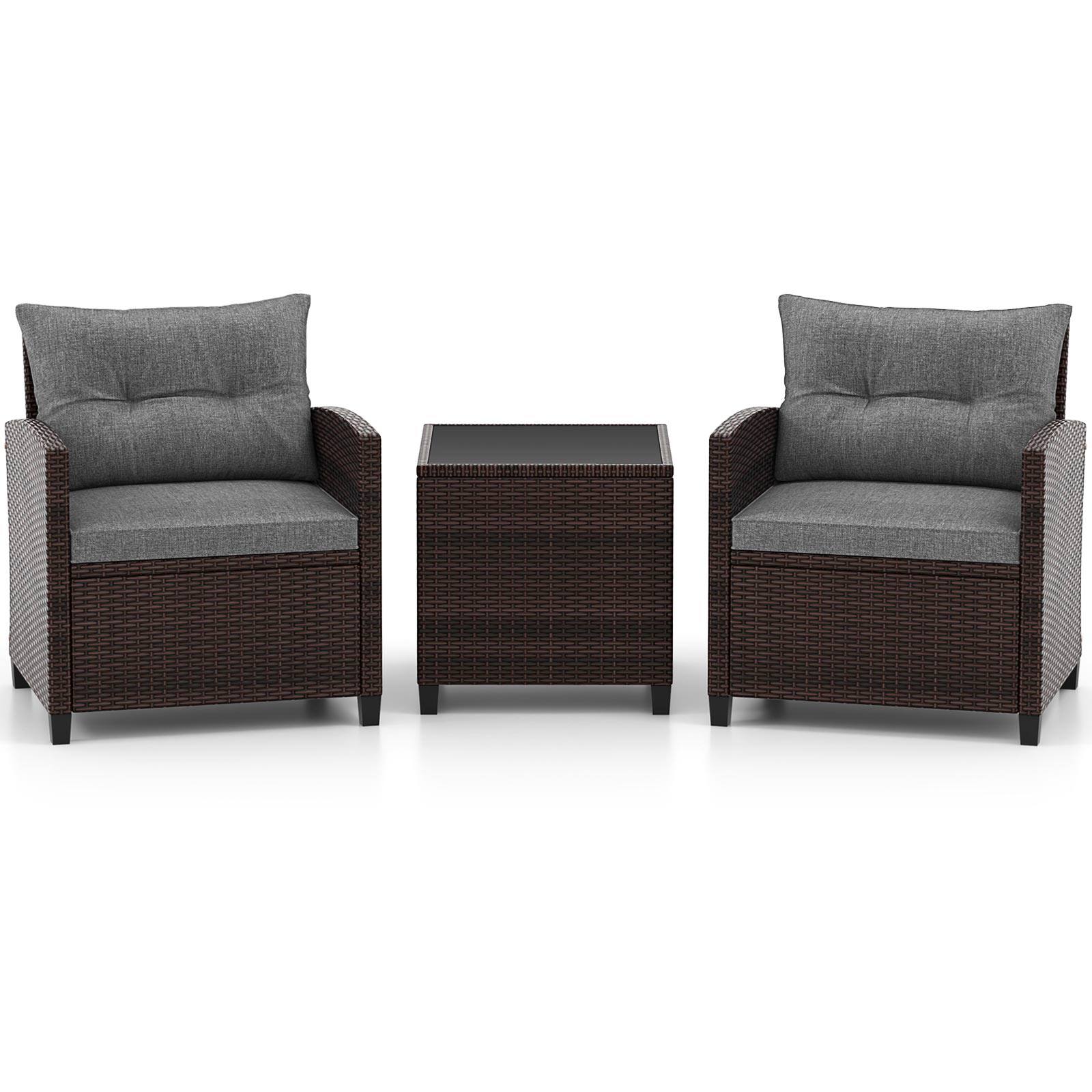 Front. Ecooso - 3-Piece Rattan Patio Furniture Set with Washable Cushions - Brown.