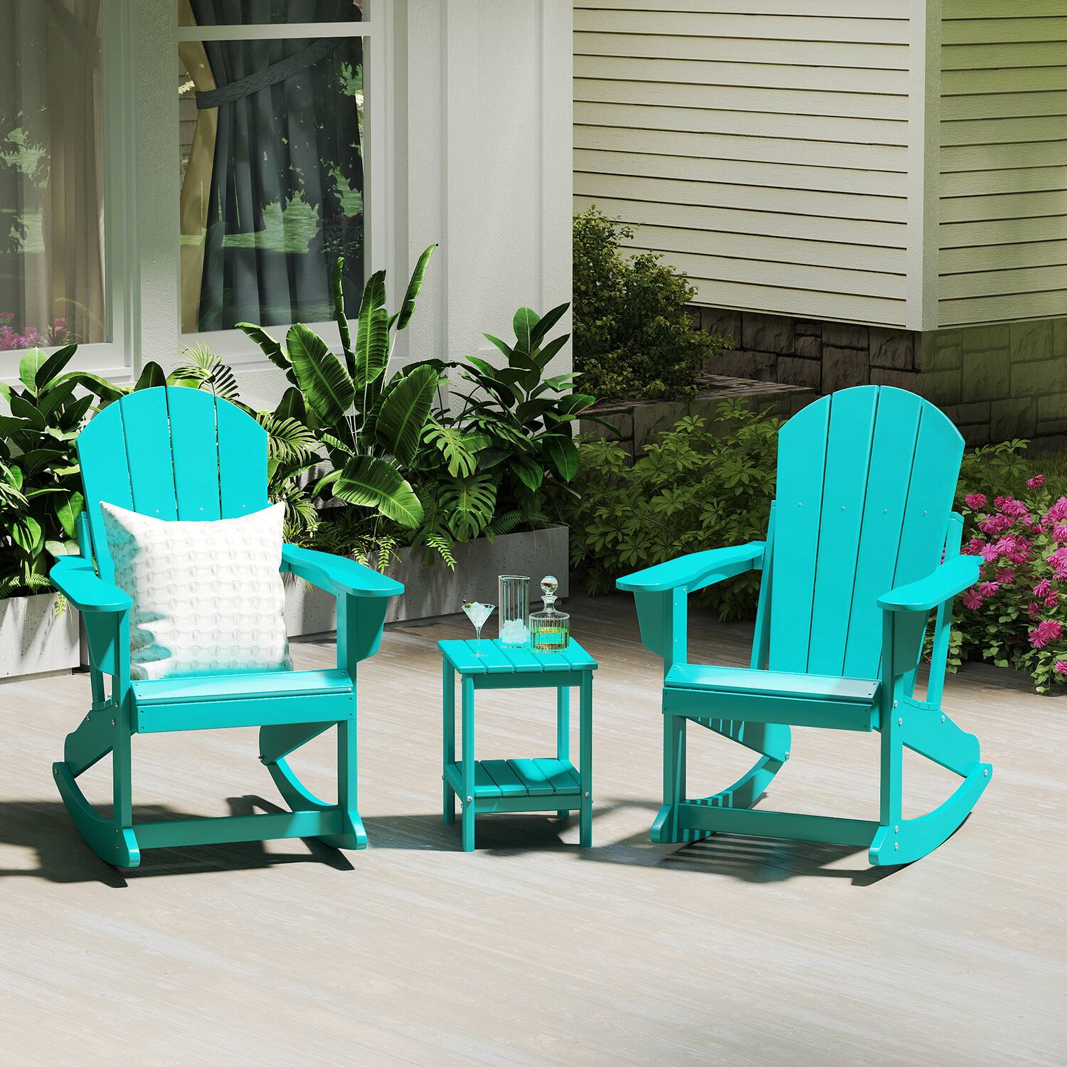 Alt View 1. FODINGHILL - Adirondack Rocking Chair, All weather Outdoor Chair for Patio & Garden - Aqua.