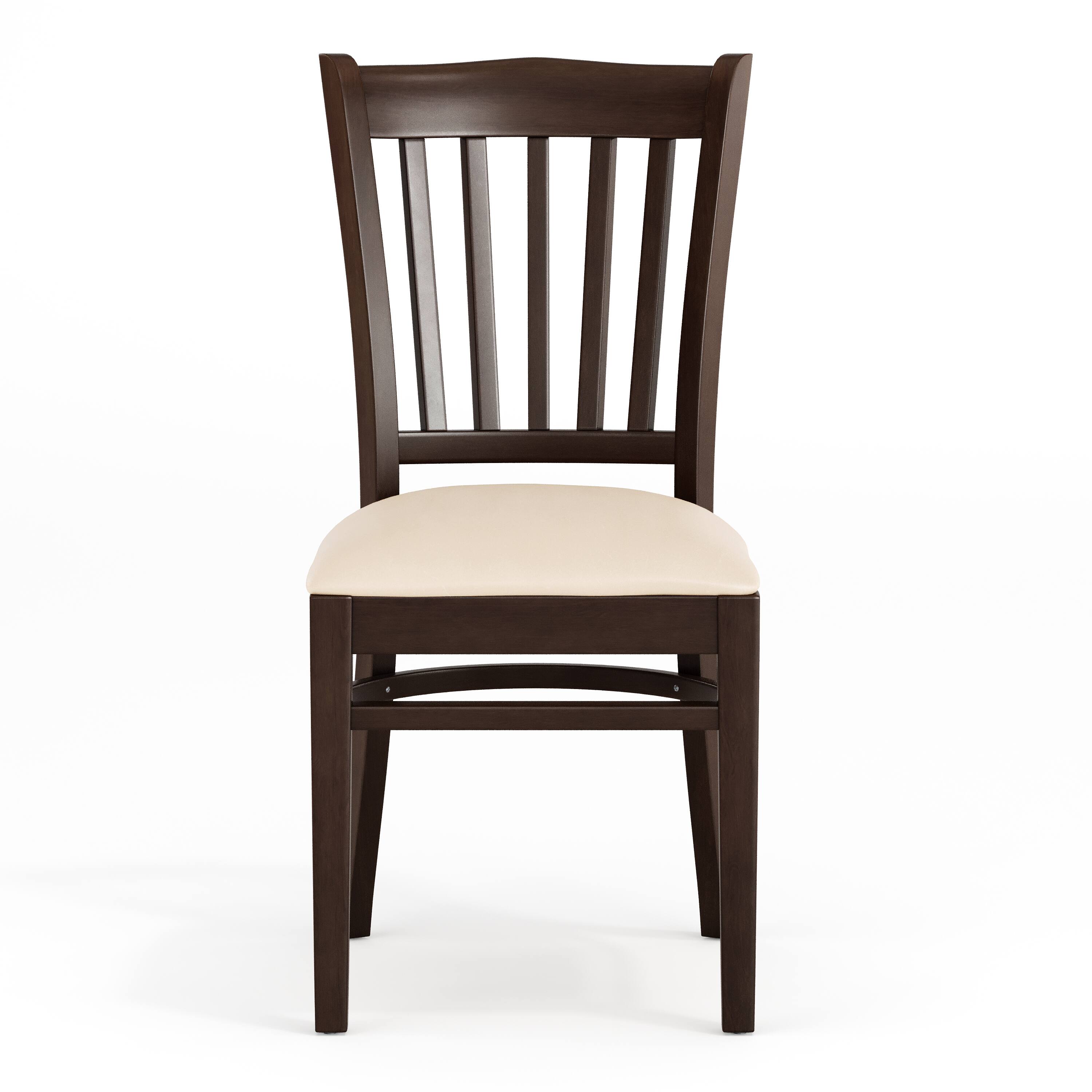 Alt View 9. Emma + Oliver - Vertical Slat Back Wooden Restaurant Dining Chair - Tan Vinyl Seat/Walnut Wood Frame.