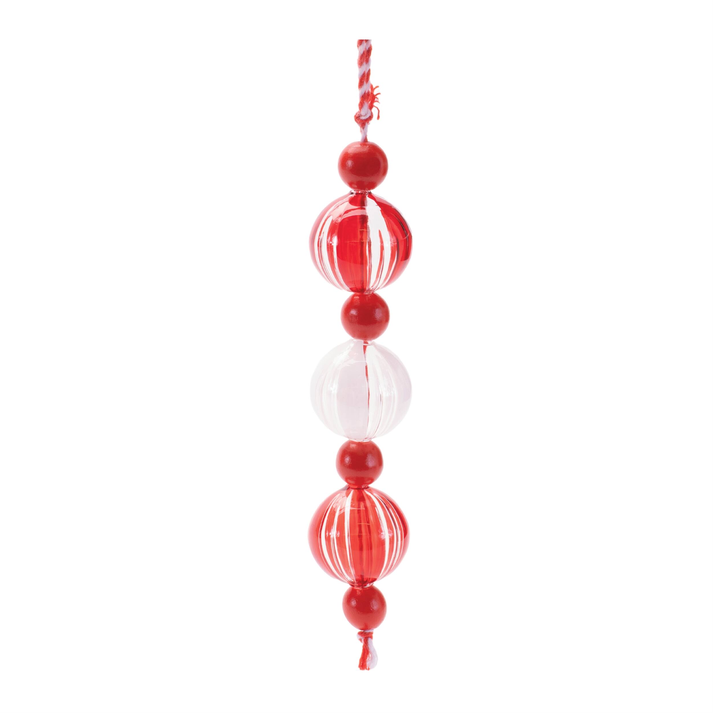 Left. BreeBe - Striped Glass Mini Drop Ornaments – Set of 6 - Red, White, Green.