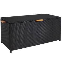 Sunnydaze - Resin Wicker Indoor/Outdoor Storage Deck Box with Handles - Black