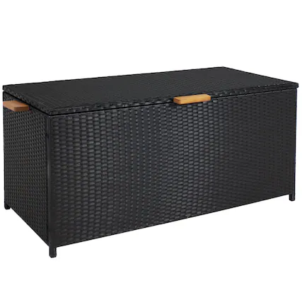 Front. Sunnydaze - Resin Wicker Indoor/Outdoor Storage Deck Box with Handles - Black.