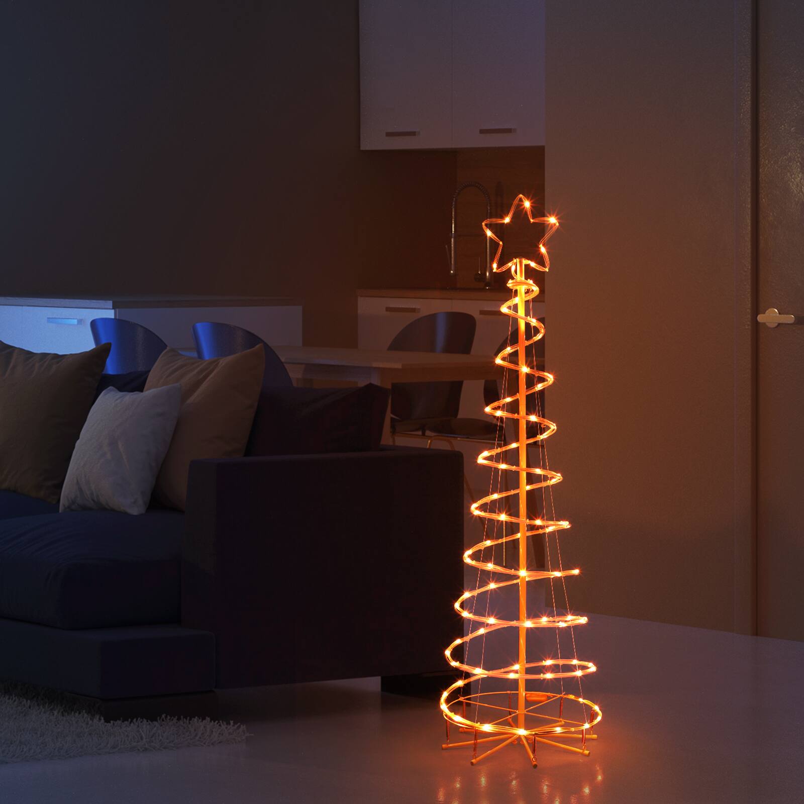 Front. Oumilen - 5FT RGB Spiral Christmas Tree Light – Plug‑in 16‑Color LED Tree with Remote & Star Topper for Indoor Outdoor Decor.