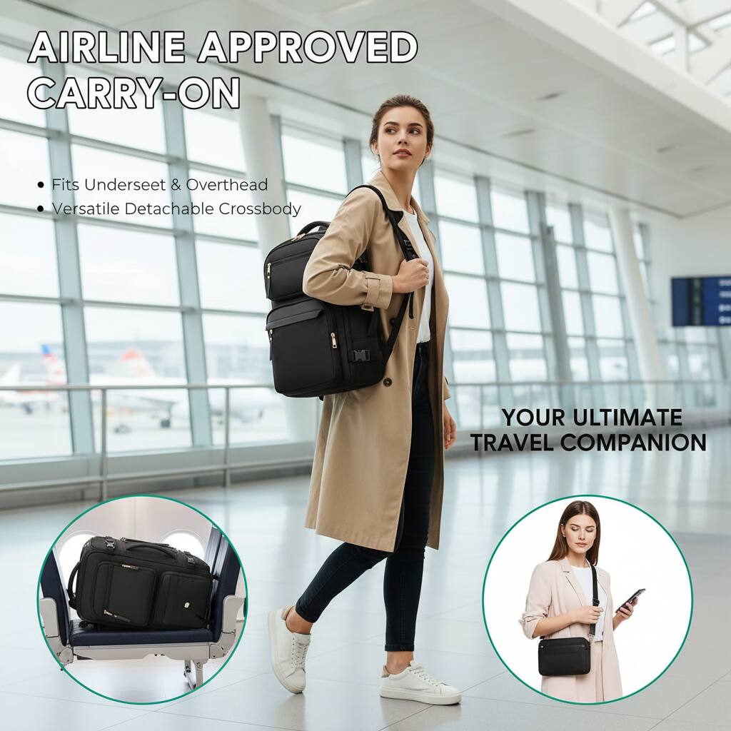 AIRLINE APPROVED CARRY-ON

- Fits Underseat & Overhead
- Versatile Detachable Crossbody

YOUR ULTIMATE TRAVEL COMPANION