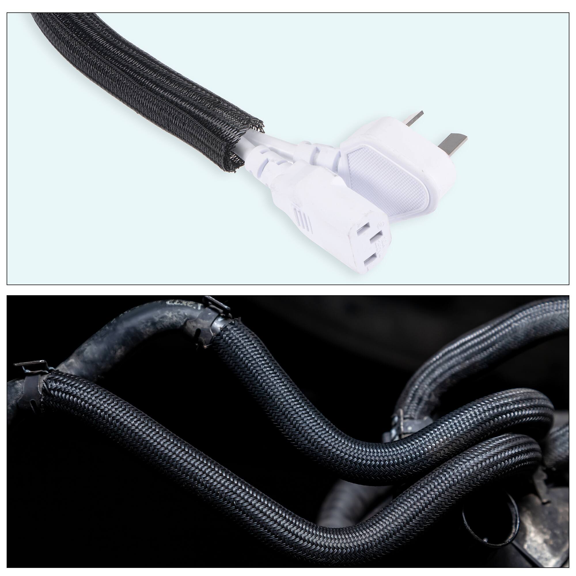 Alt View 5. Unique Bargains - Split Sleeve Wire Loom 1/2" 9.84Ft Self Wrapping Braided Sleeve UL94-V2 Fireproof PET for Automotive Home - Black.