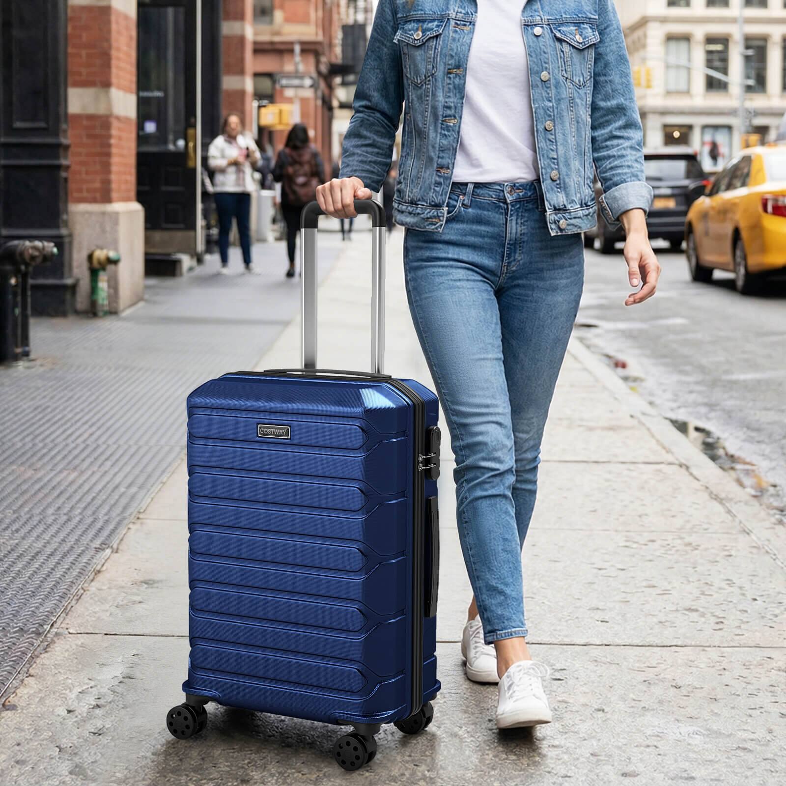 Alt View 3. Costway - Costway 3-Piece Hardside Luggage Set (20/24/28 Inch) with 8-Spinner Wheels, 3-Digital Lock - Navy.