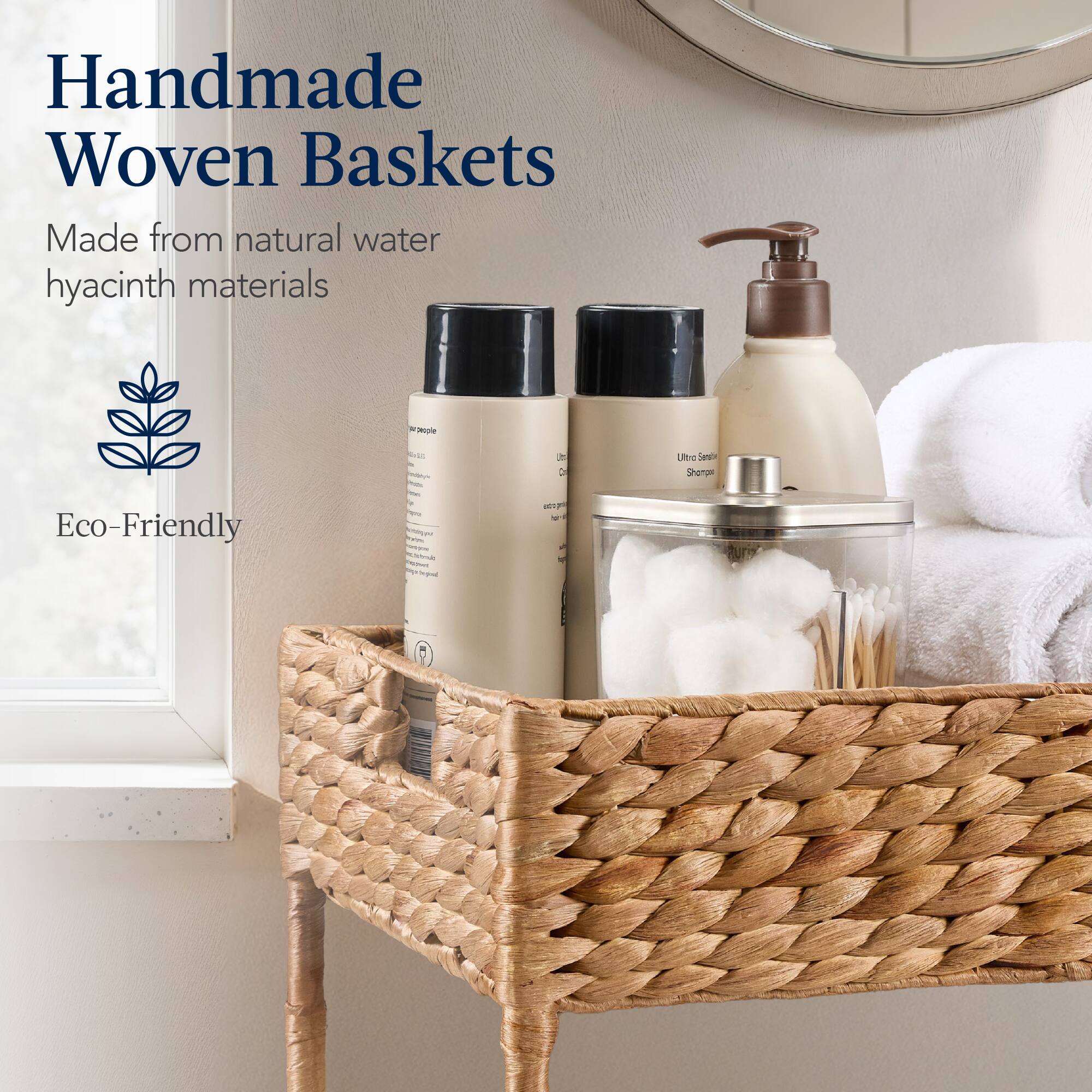 Handmade Woven Baskets  
Made from natural water hyacinth materials  

Eco-Friendly