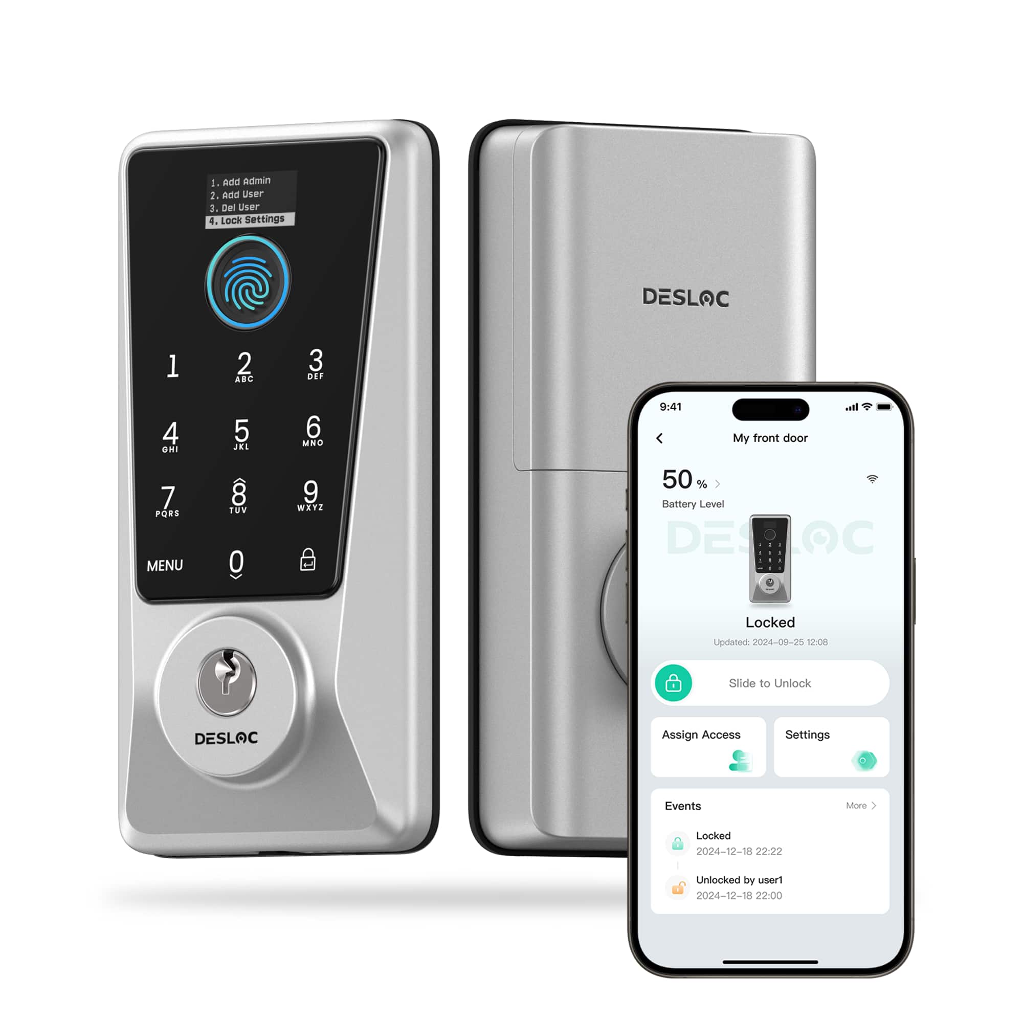 DESLOC - D110 Plus WiFi Smart Lock with Fingerprint - Silver