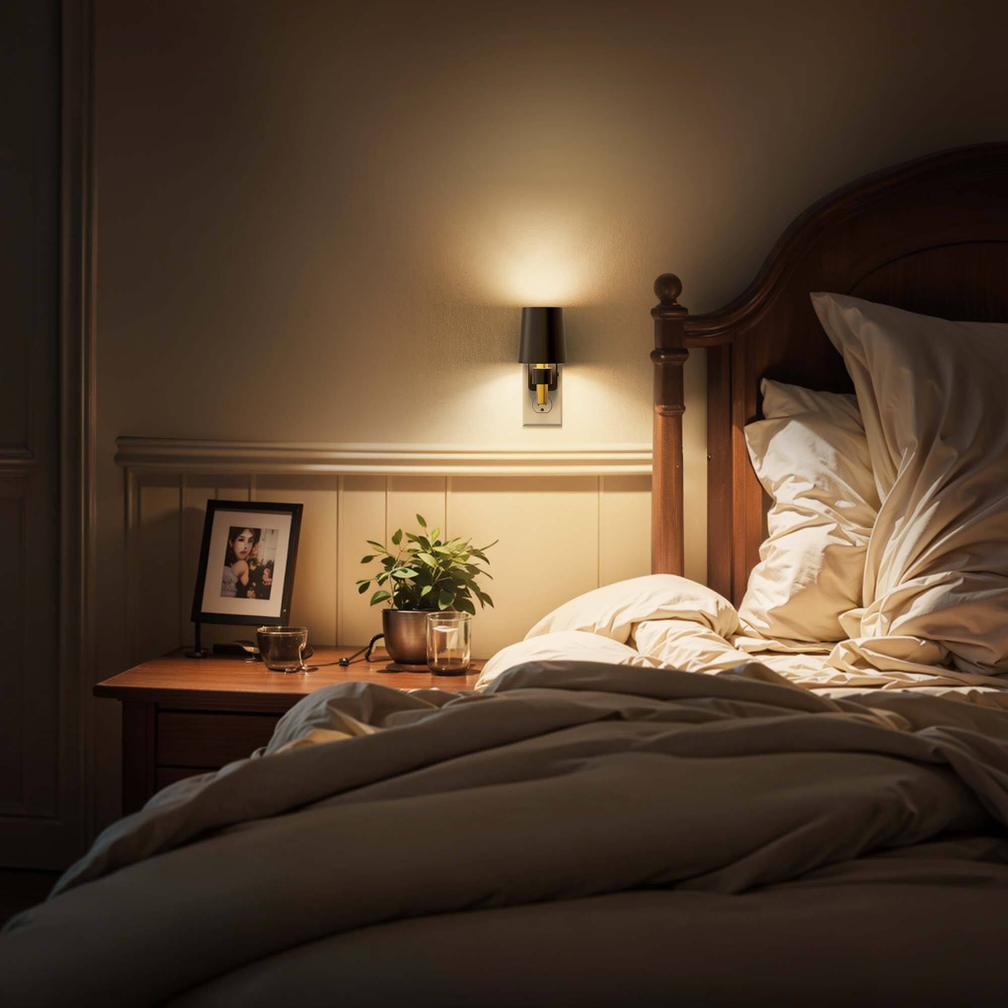 Alt View 4. Jandcase - JANDCASE 1W Plug-in Light Sensor Night Light, 3000K Warm Glow,Painted Round Shade , Up/Down Light, US 3-Prong - Black.