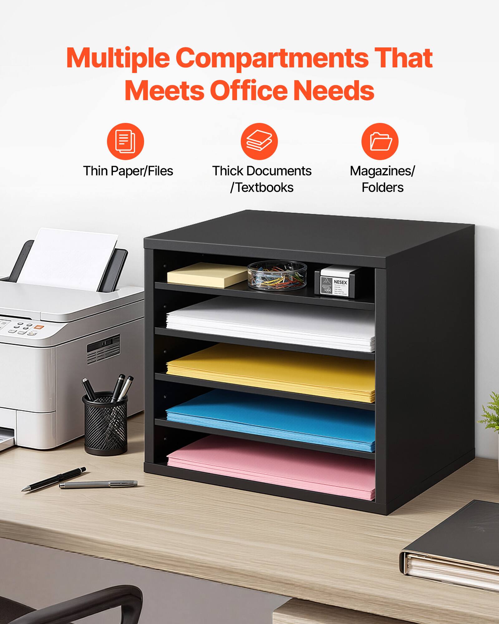 Multiple Compartments That Meets Office Needs

- Thin Paper/Files
- Thick Documents / Textbooks
- Magazines/ Folders