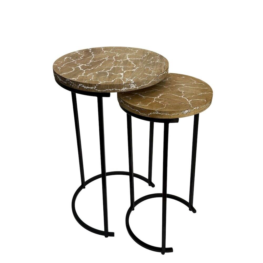 Alt View 2. Carolina Chair & Table - Electra 24" Round Nesting Table - Electrified Wood - White - Natural, Black.