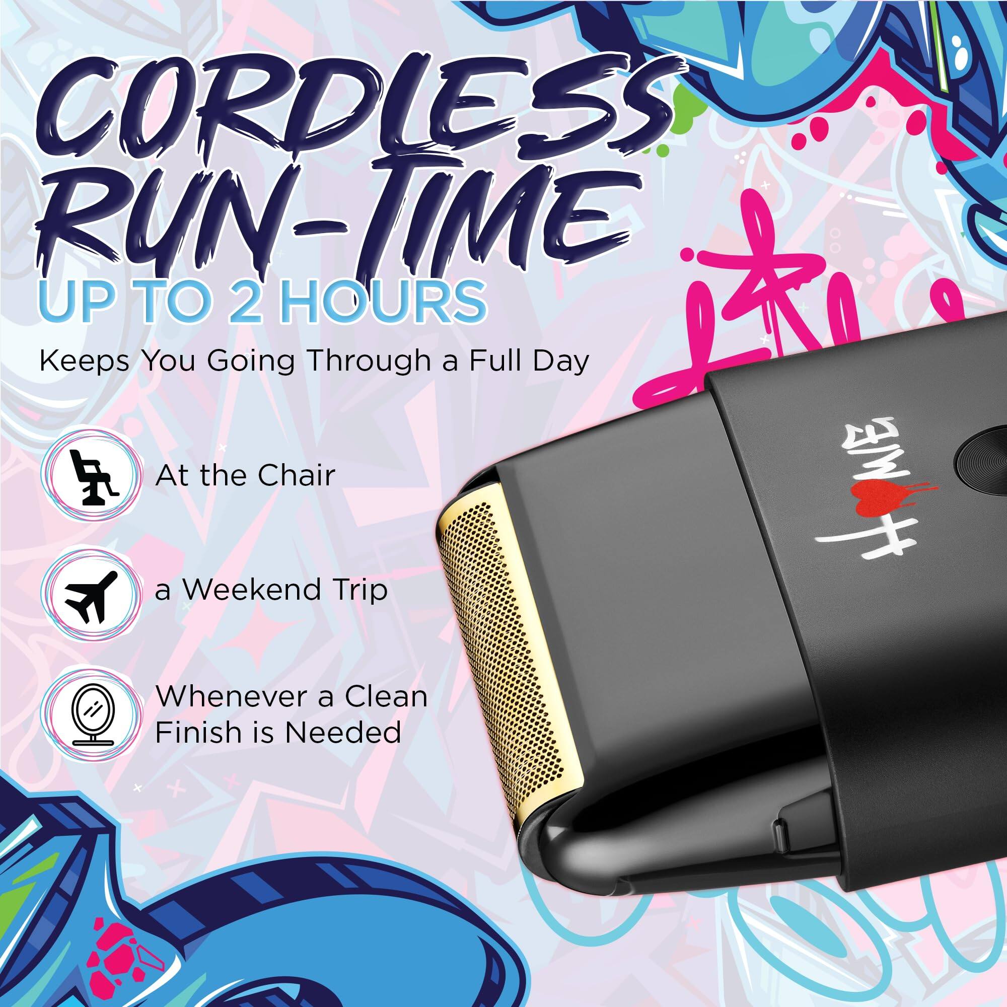 CORDLESS RUN-TIME UP TO 2 HOURS  
Keeps You Going Through a Full Day  
At the Chair  
a Weekend Trip  
Whenever a Clean Finish is Needed