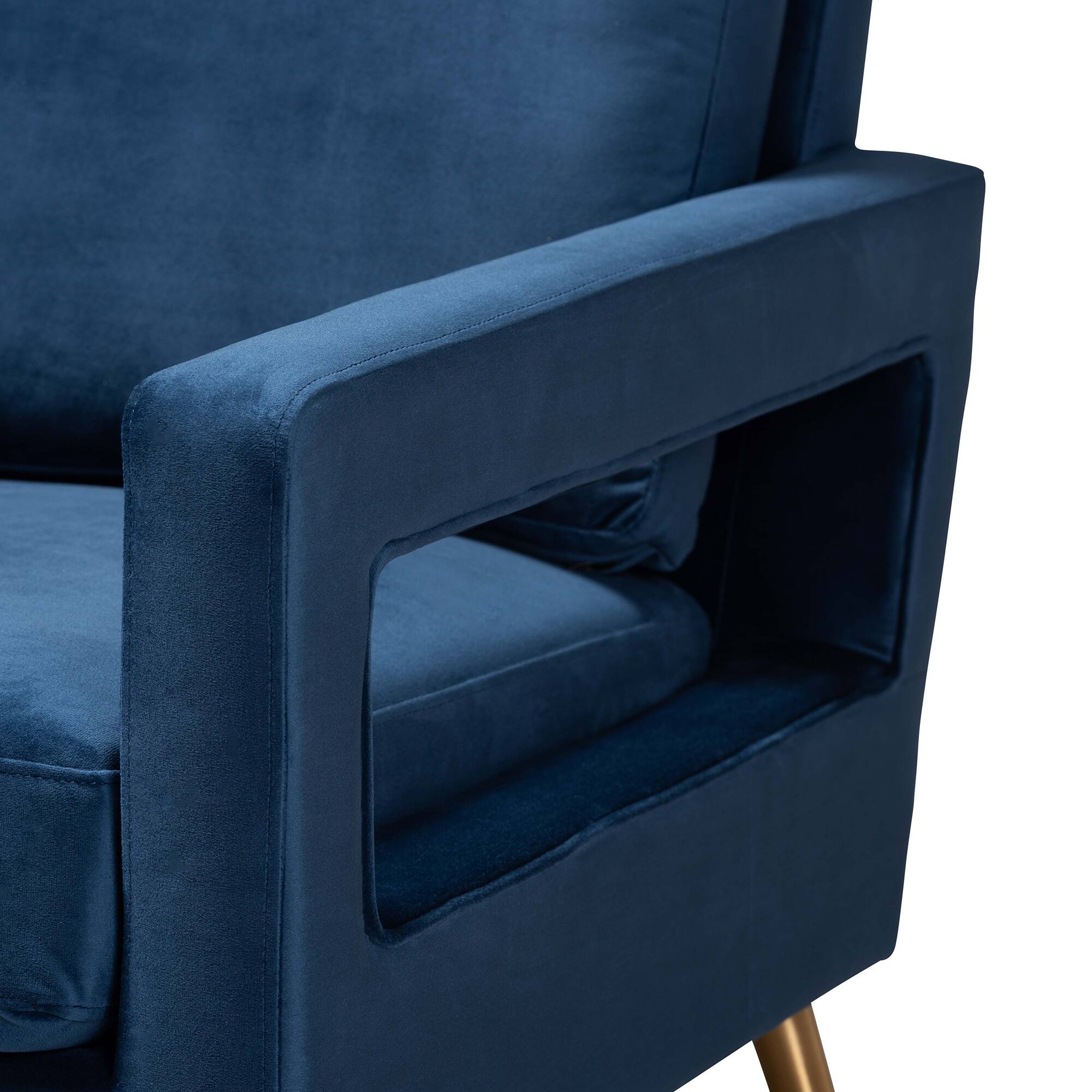 Alt View 1. Baxton Studio - Leland Glam and Luxe Velvet Fabric Upholstered and Gold Finished Armchair - Navy Blue/Gold.