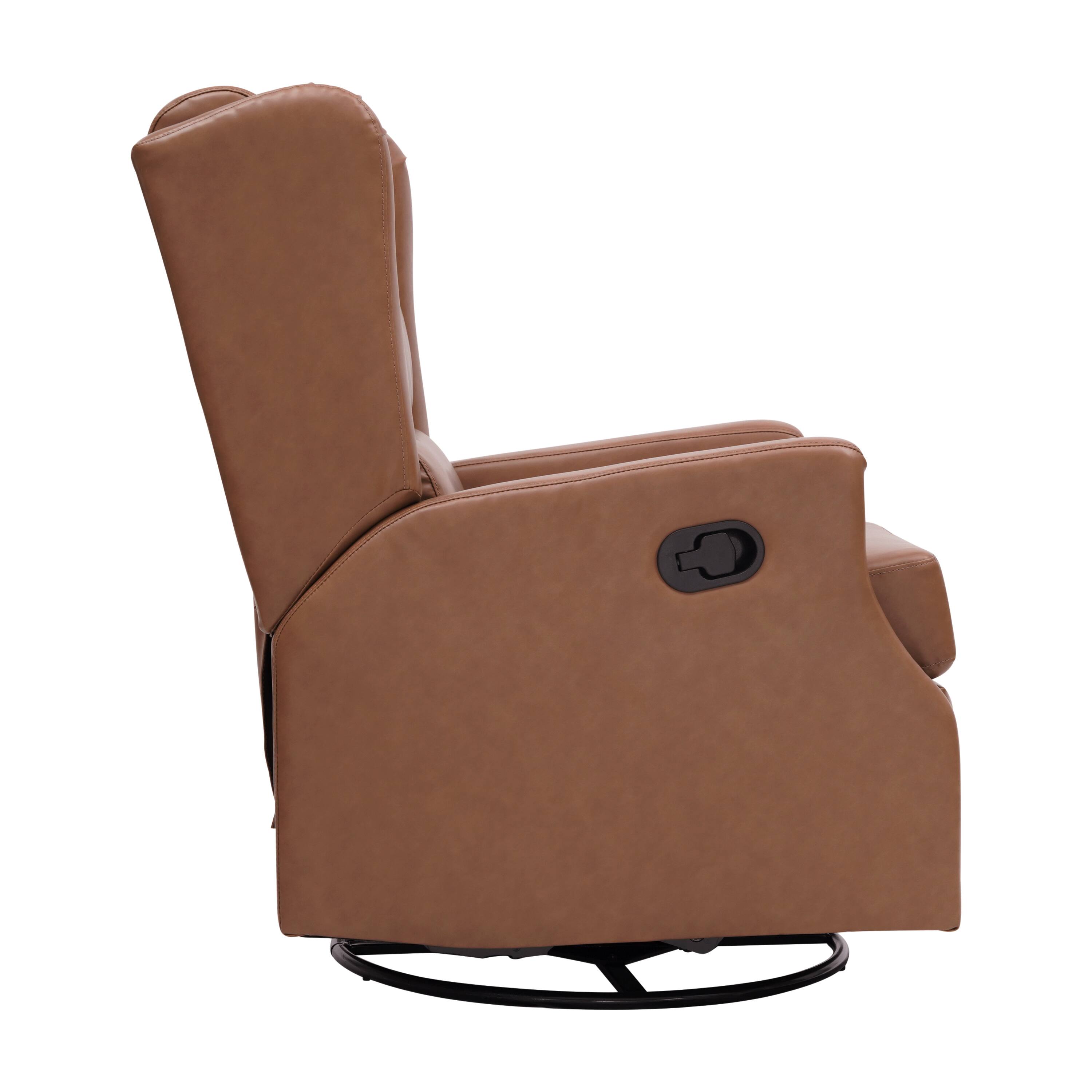 Alt View 5. Emma + Oliver - Wingback Manual Rocking Glider Recliner Chair with 360° Swivel - Cognac LeatherSoft.