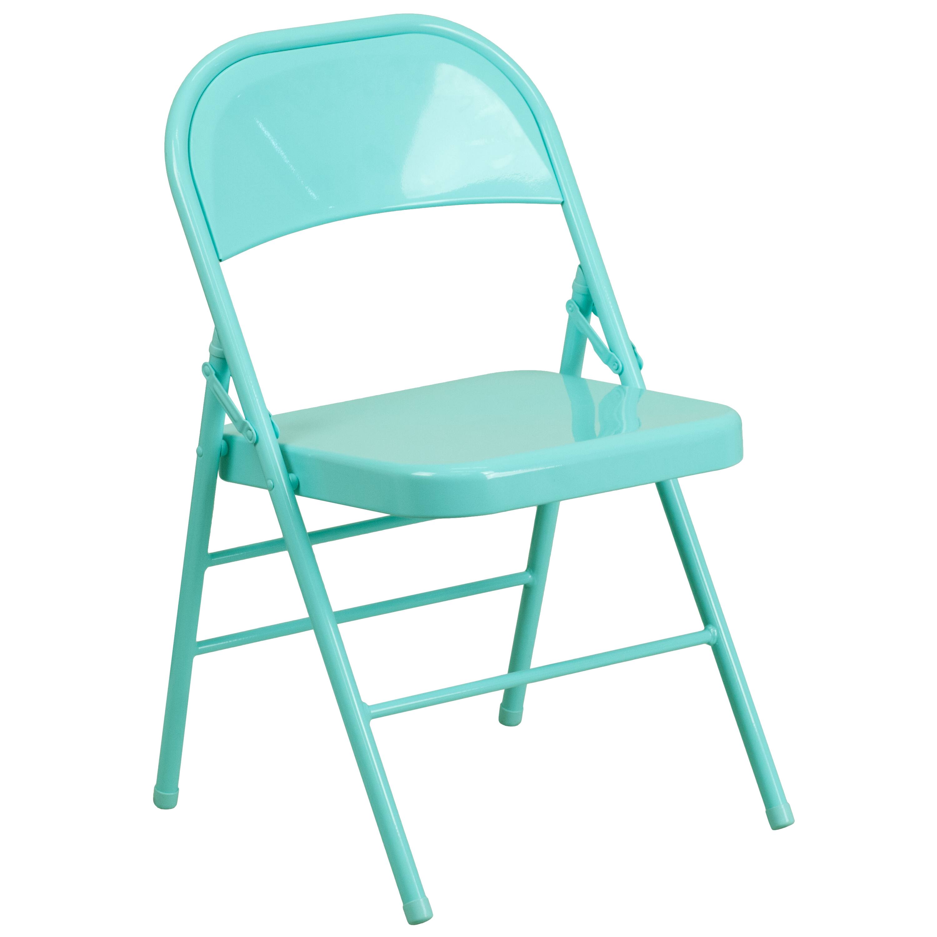 Alt View 8. Emma + Oliver - 4 Pack Colorful Metal Folding Chair Teen and Event Seating - Tantalizing Teal.