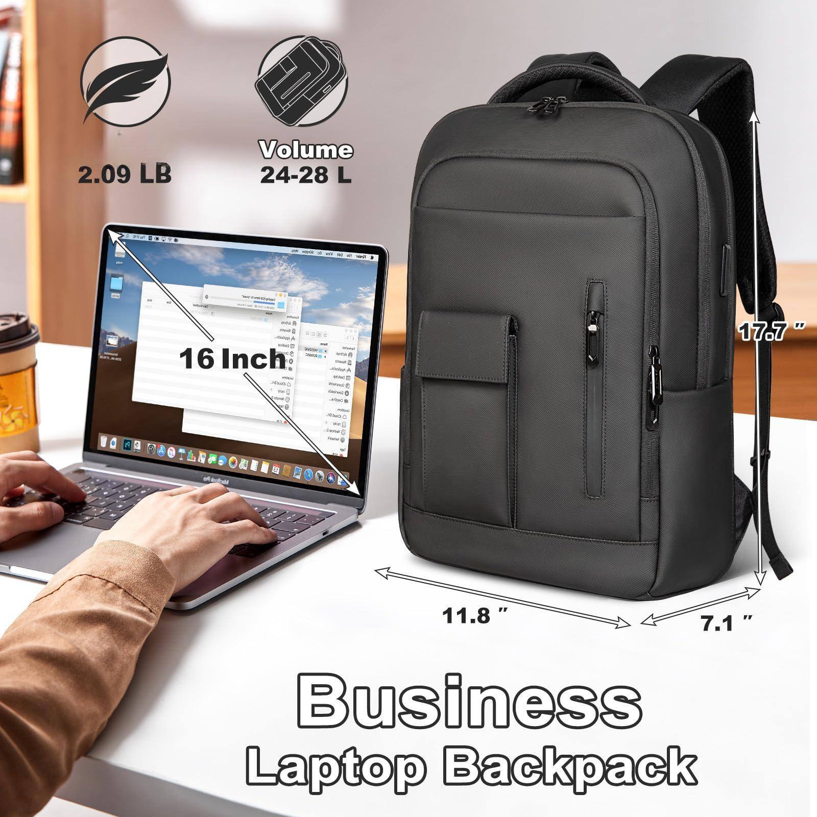 Left. Live At Space - Laptop Backpack For Men Business 16 Inch Computer Bag With Usb Charging Port Water Resistant Travel Daypack Casual - Default.