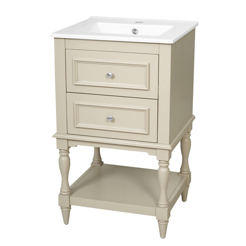 Alt View 6. Loheer - Loheer 20 inch bathroom vanity with sink Beige Bathroom Cabinet Retro Style - Beige.
