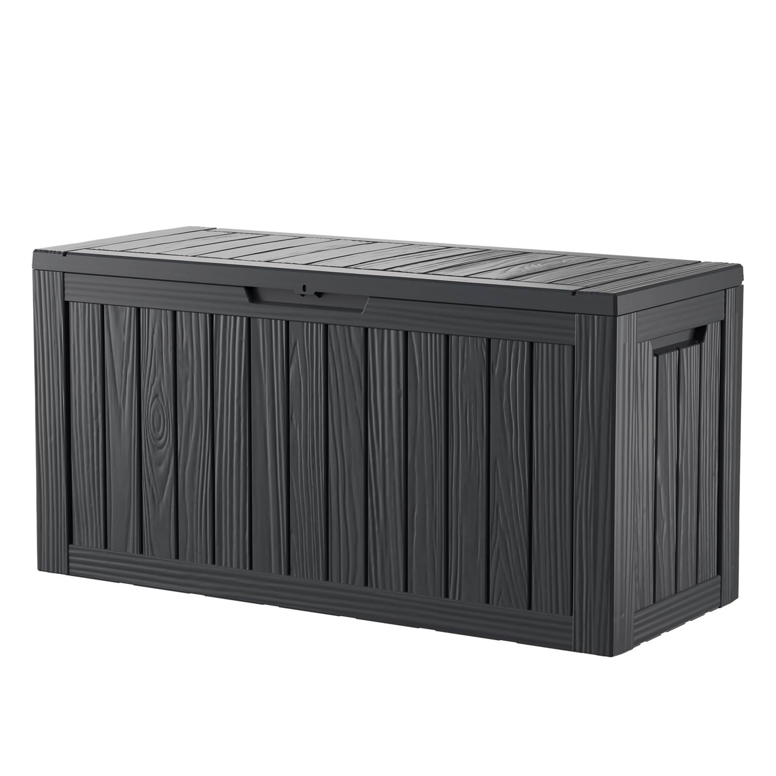 Left. JETRANSPORT - 80 Gallon Waterproof Large Deck Box Indoor outdoor Lockable Storage Container And Seating For Garden Pool - Black 50GAL.