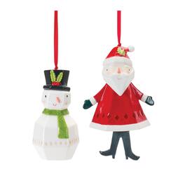 BreeBe - Whimsical Santa and Snowman Ornament (Set of 6) - White, Red