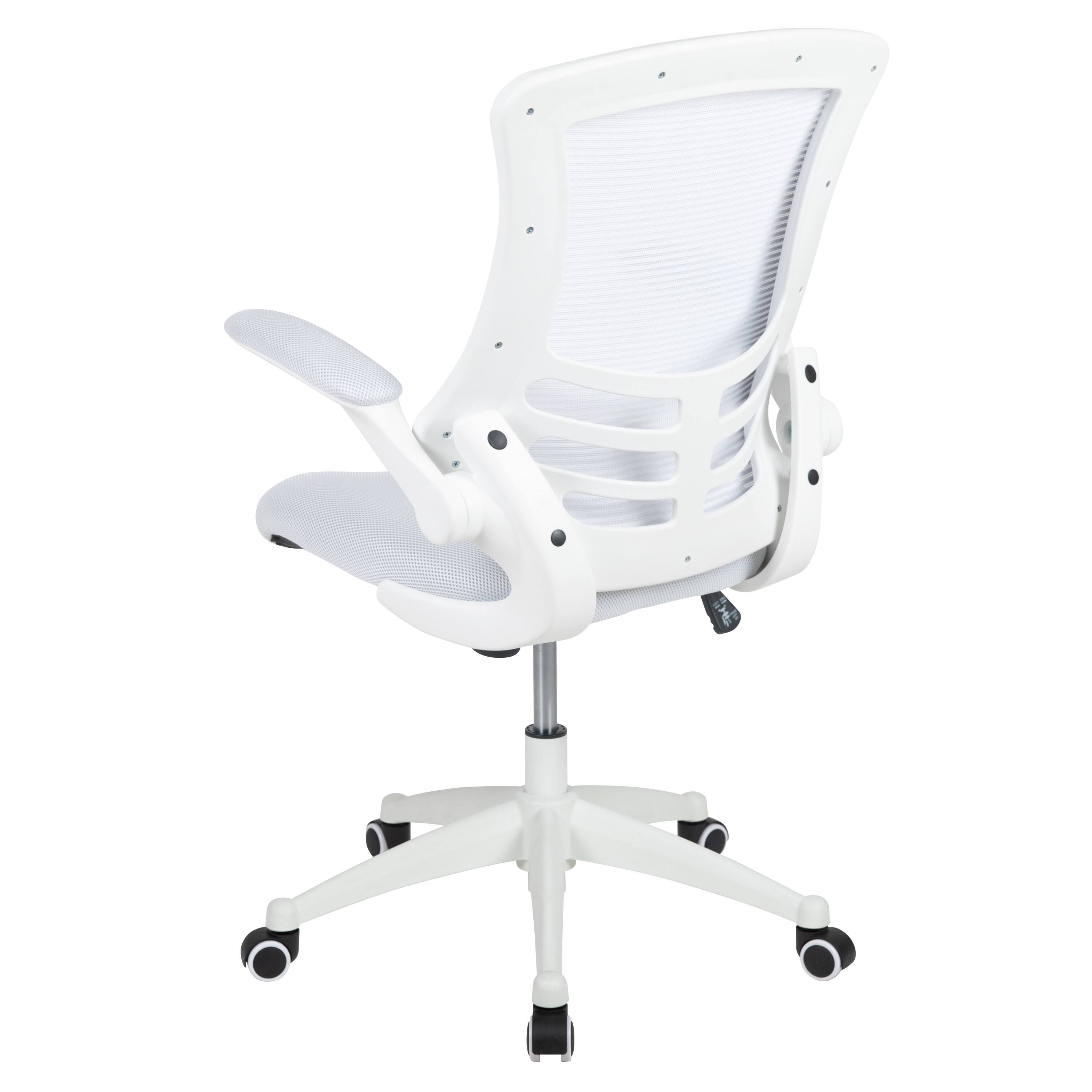 Alt View 5. Emma + Oliver - Mid-Back Mesh Swivel Ergonomic Task Office Chair with Flip-Up Arms - White Mesh/White Frame.