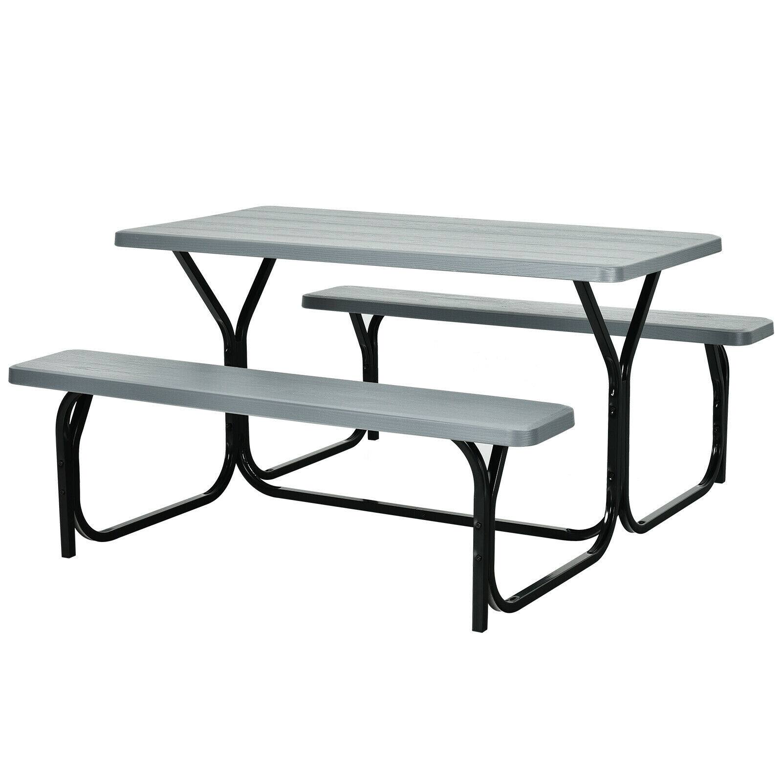 SlickBlue Outdoor Picnic Table Set HDPE with Metal Frame, Bench Seating ...