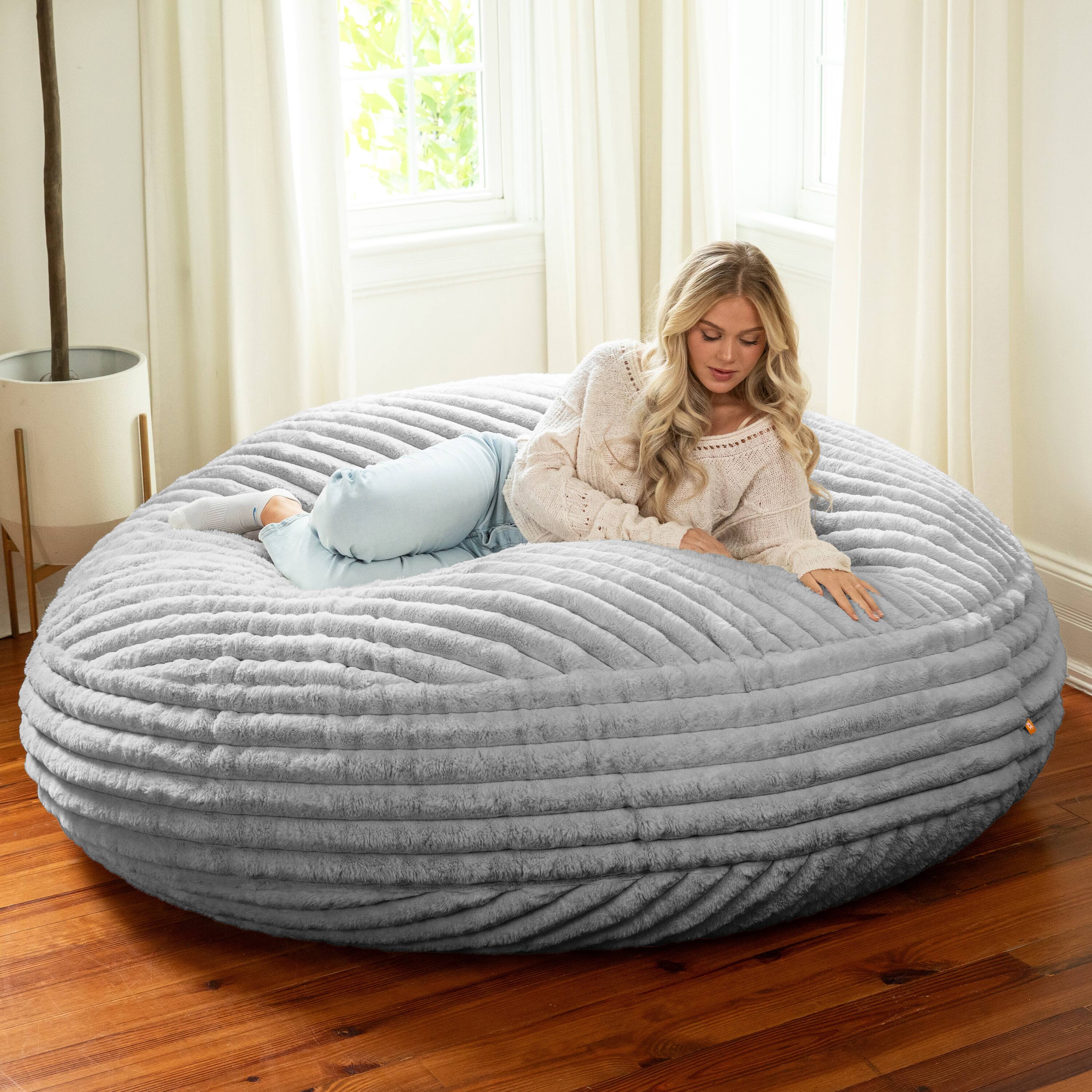 Left. Jaxx - Jaxx 6 Foot Cocoon 2-in-1 Large Bean Bag Chair for Adults, Mondo Grey - Mondo Grey Faux Fur.